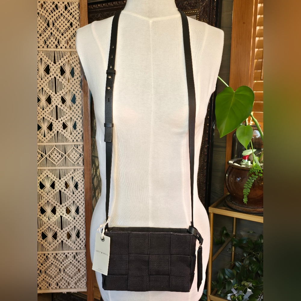 Canvas Mini Crossbody Bag with Leather Strap and Decorative Tag NWT